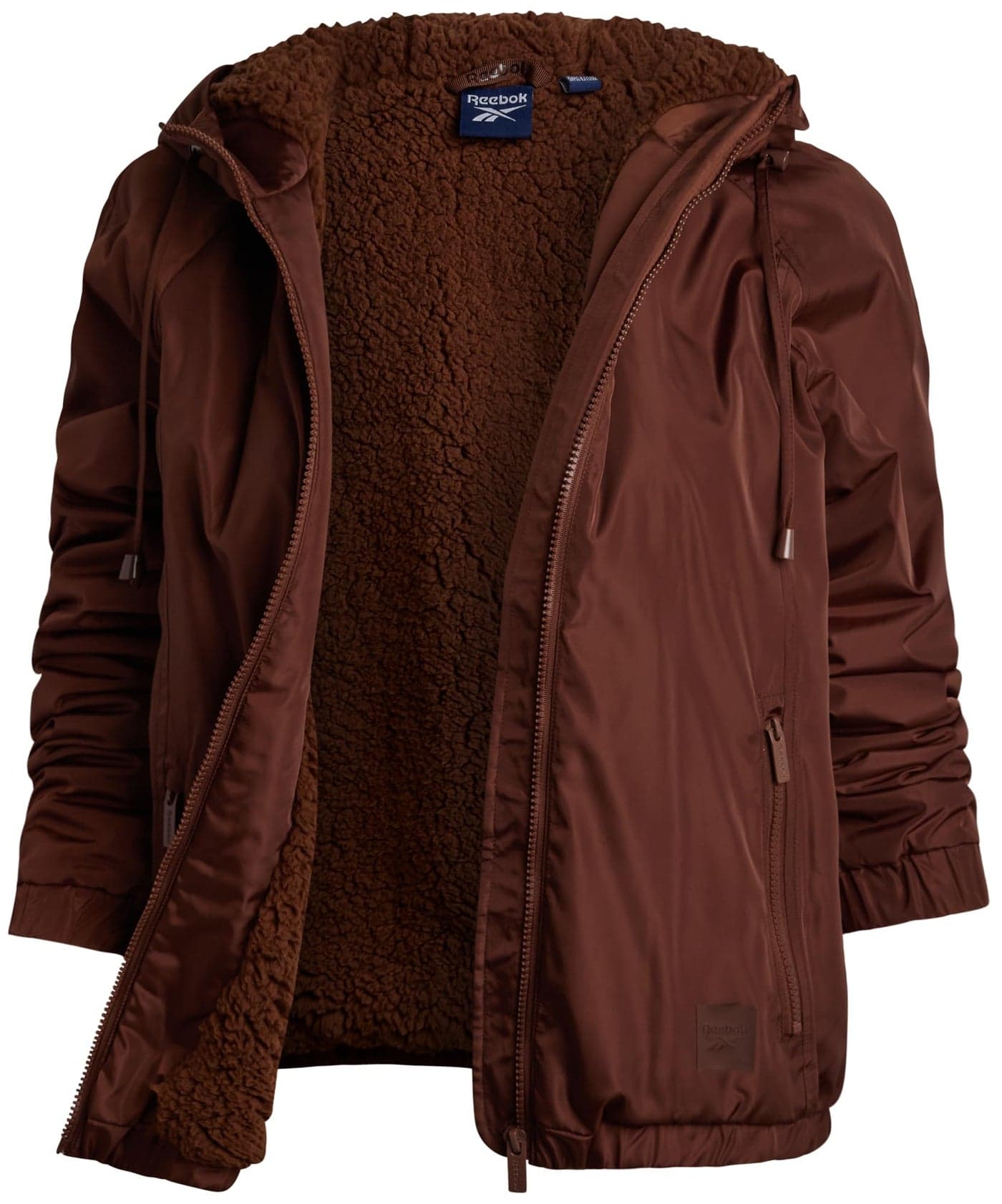Reebok Womens Windbreaker Jacket - Water and Wind Resistant Midweight Cozy Sherpa Fleece Insulated Softshell Jacket for Women, Size Large, Cognac