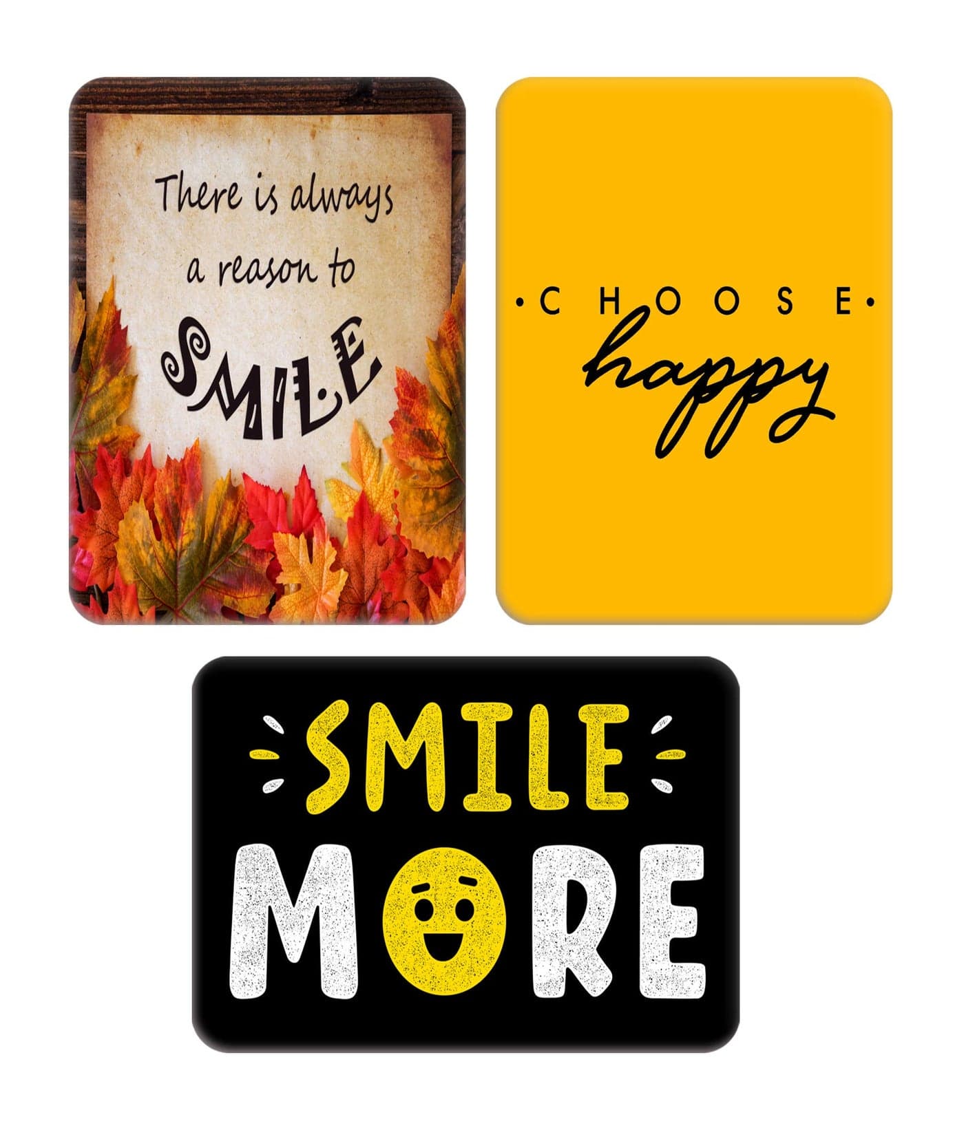 WHATS YOUR KICK - Smile Be Happy Inspired Set of 3 Printed Wooden Fridge Magnet| Motivation | Smile | Happy| Laugh | Home Décor Multi 2