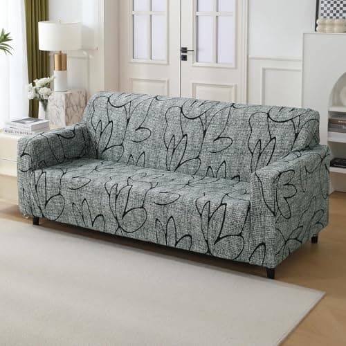 HOKIPO 'Elira Series' 140gsm Fully Covered Sofa Cover 3 Seater, Intense Grey Abstract Floral (NEW-4947-C2),Polyester Blend