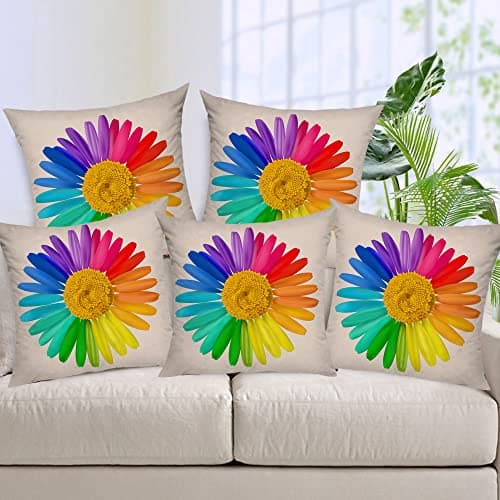 AEROHAVEN™ Set of 5 Floral Decorative Hand Made Jute Throw/Pillow Cushion Covers - CC23 - (Multicolor, 18 x 18 inch)
