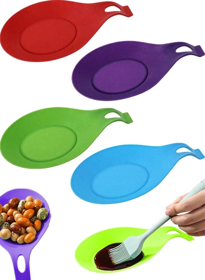 4 Pack Multi-Color Silicone Spoon Rest, Kitchen Utensil Holder for Stove Top & Countertop, Ideal for Spoons, Spatulas, Ladles & Cooking Utensils
