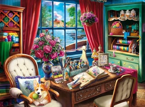 Springbok Creative Mood 1000 Piece Jigsaw Puzzle for Adults Corgi in Art Studio Unique Cut Pieces Made in USA