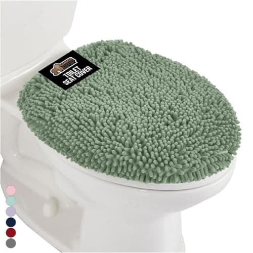 GORILLA GRIP Soft Chenille Bathroom Toilet Lid Cover, Machine Washable Seat Covers, 19.5x18.5, Stays in Place Rubber Backing, Fits Most Round, Elongated and Oblong Lids, Accessories Decor, Sage Green
