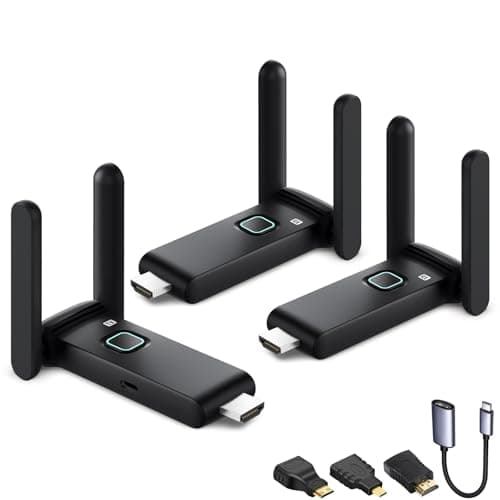 Wireless HDMI Transmitter and 2 receivers, Plug and Play.2.4/5.8GHz Dual Monitor hdmiwireless Splitter.Portable Streaming TV Extender165FT/50M, from laptops, TV Boxes,DSLR Camera to Multiple displays