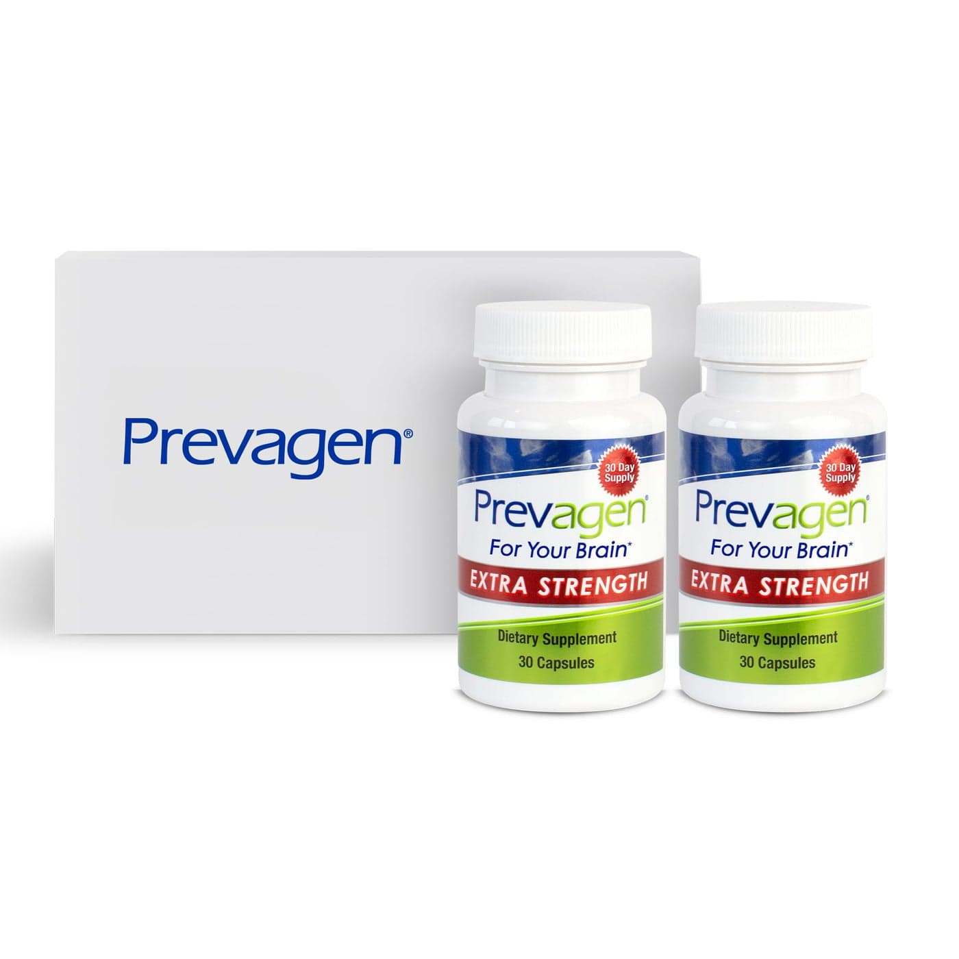 Prevagen Extra Strength 20mg 30 Capsules 2 Pack with Apoaequorin Vitamin D with Attractive and Stackable Storage Box
