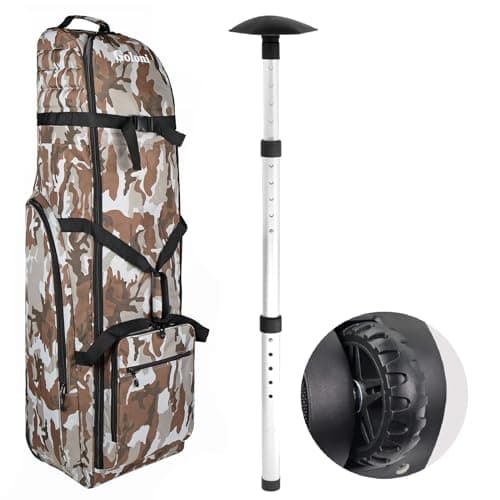 Golf Travel Bags for Airlines with Wheels,Golf Bag 900D Heavy Duty Oxford Wear-Resistant Soft-Sided Golf Club Flight Bag with Adjustable Support Rod,Brown Camo