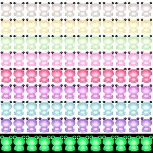 Liliful Mini Resin Luminous Frogs Bulk Glow in the Dark Tiny Frogs Cute Mini Tiny Resin Animals Figurines for Moss Landscape DIY Garden Birthday(48 Pcs)