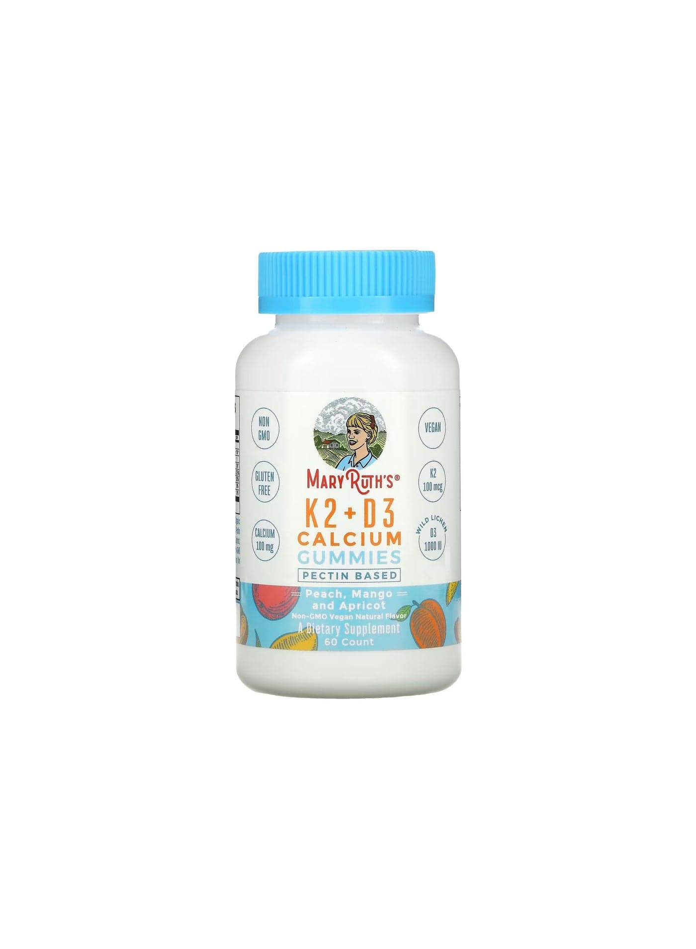 K2 plus D3 Calcium Gummies Peach Mango and Apricot 60 Gummies