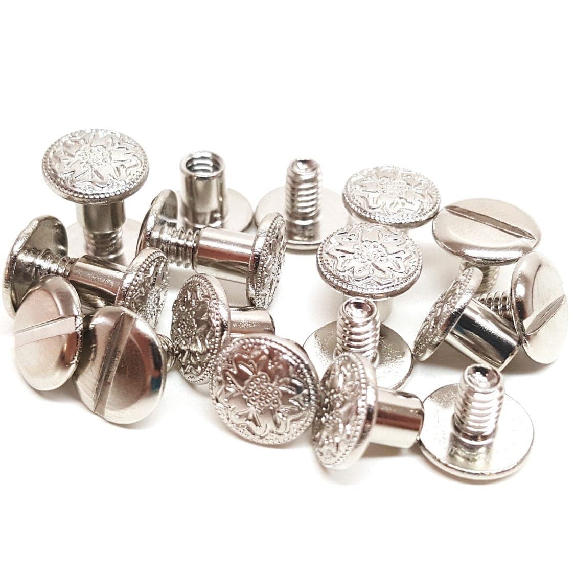 Set of 10 14 Engraved Floral Chicago Screws Nickel Plated Fastener