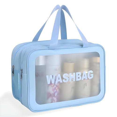 OCEANEVO Pvc Washbag Dual Compartment Makeup Organiser Pouch, Cosmetic Bag, Travel Toiletry Bag for Men and Women - 30 x 20 x 14 Cm - Sky Blue