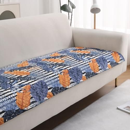 HOKIPO 'LiefNest' Holland Velvet Sofa Cover Mat with Foam Filling for 1/2/3 Seater & L-Shape Sofa. Make Your Own Sofa Cover Set, Mat Size: 60(L) cm, Tropical Leaves Dusk Blue (IN-821-D5)