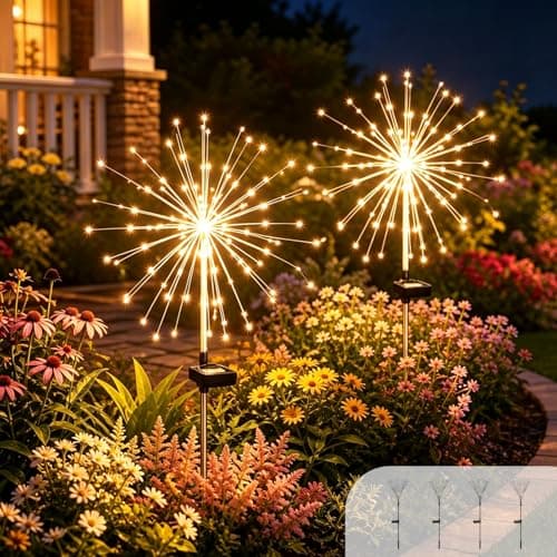 Galavasen Solar Fireworks Lights for Outside 150 LED Firework Solar Lights Outdoor WaterproofGarden Fairy Twinkling Tree Stake for Yard Patio Pathway Wedding Christmas Diwali Decor 4 Pack Warm White