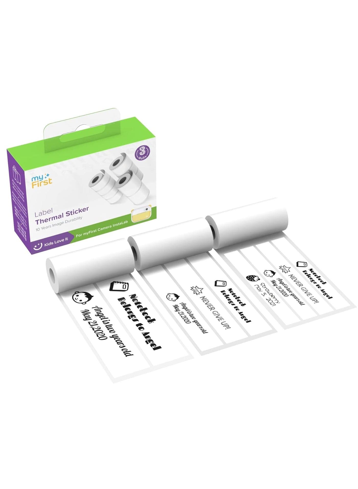 Thermal Sticker | White Thermal Sticker for myFirst Insta Wi, Instant Label, 10 Years of Image Durability, Great Adhesion, 3x Rolls of Varying Size - White