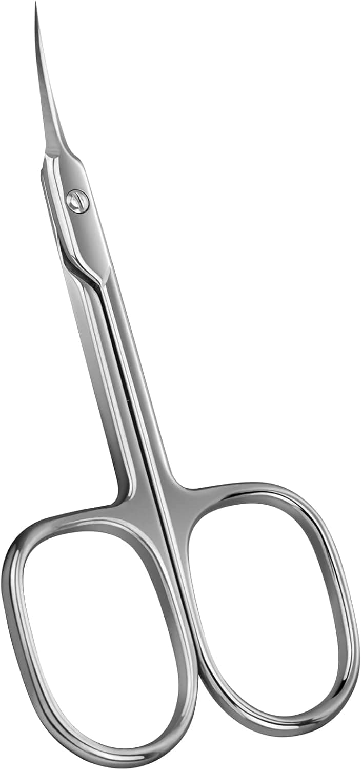 CGBE Cuticle Scissors Extra Fine Curved Blade Super Slim Manicure Scissors for Cuticles Professional Small Scissors with Precise Pointed Tip Grooming Blades Eyebrow Eyelash and Dry Skin Silvery