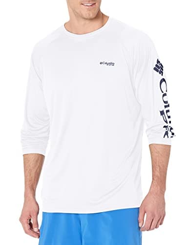 Columbia Men's Terminal Tackle Long Sleeve Fishing Shirt, White/Nightshade Logo, Medium