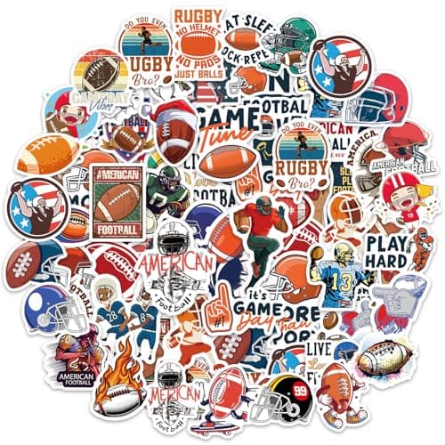 Football Stickers 100 PCS Football Stickers for Adults Sports Sticker Bulk Vinyl Waterproof Water Bottle Sticker for Boys Teens Adults Laptop Computer Scrapbook Skateboard Classroom Prize