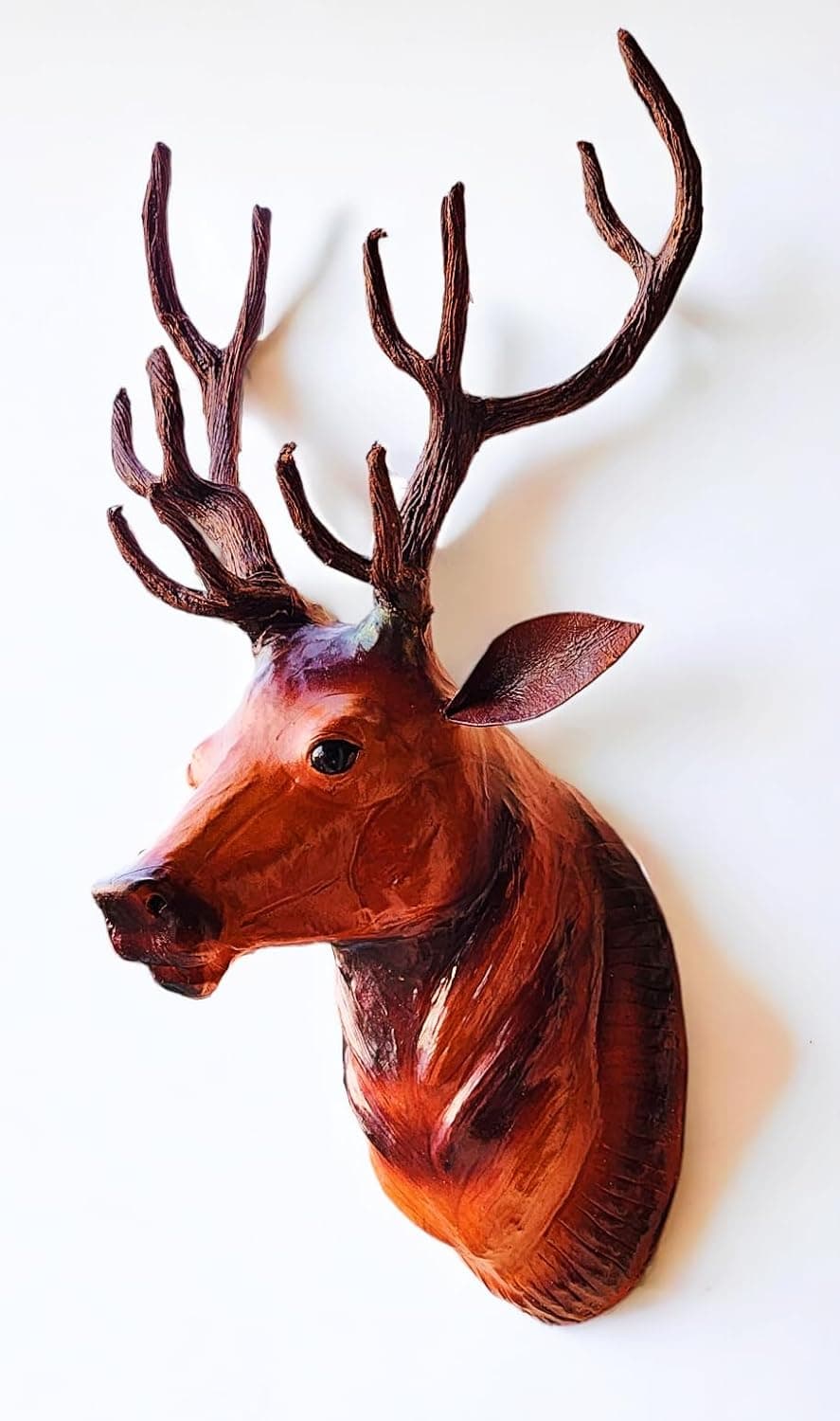 VMSK HandiCraft Barasingha Deer Head Wall Hanging Leather 18 Inch Brown Premium Decorative Showpiece 55 cm Leather Wood Iron Brown