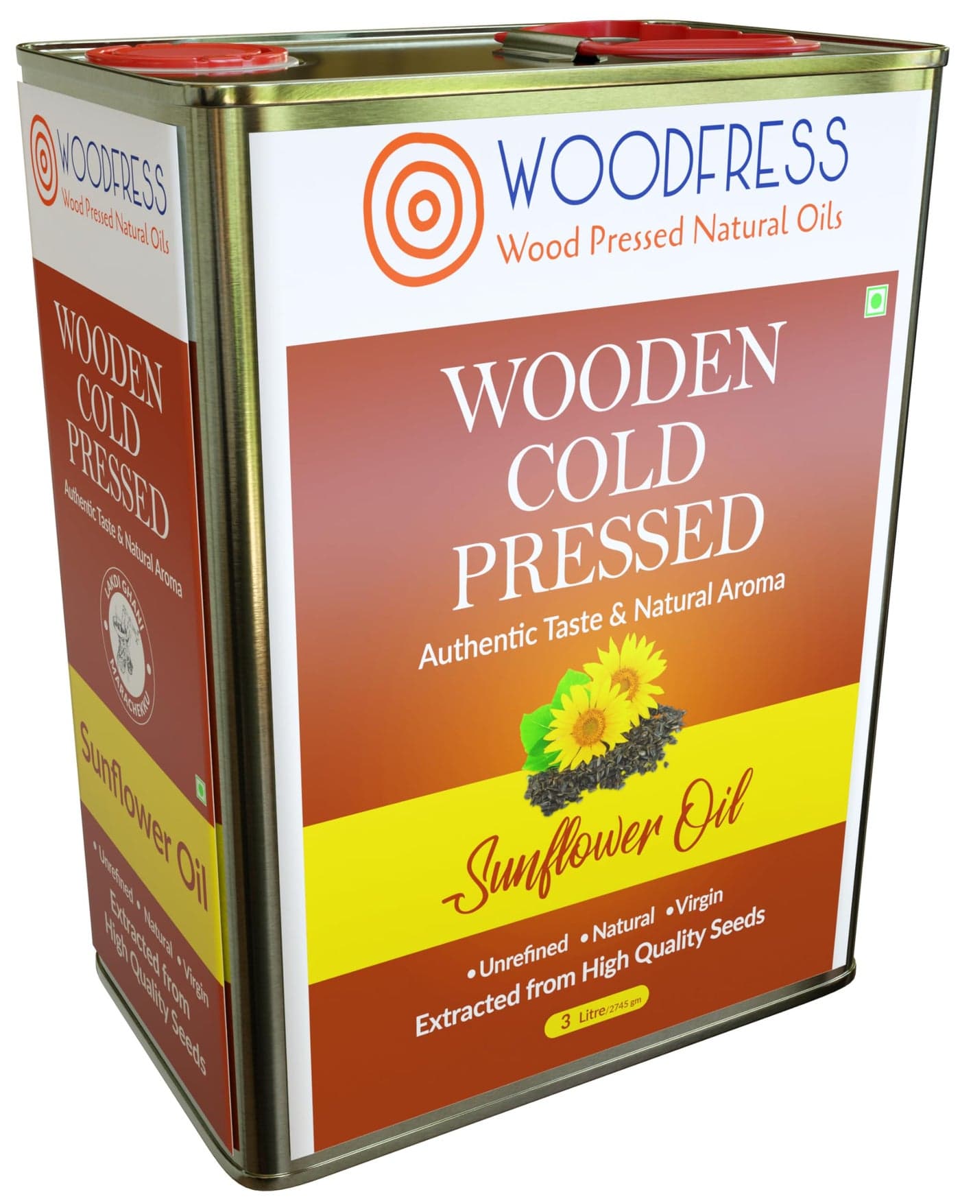 WOODFRESS Pure Wood Pressed Cold Pressed Sunflower Oil - 3 Litre | Unrefined, Chemical-Free, Natural Cooking Oil | Extracted From 11Kg Sunflower Seeds | Nutrient-Rich Edible Oil For Cooking