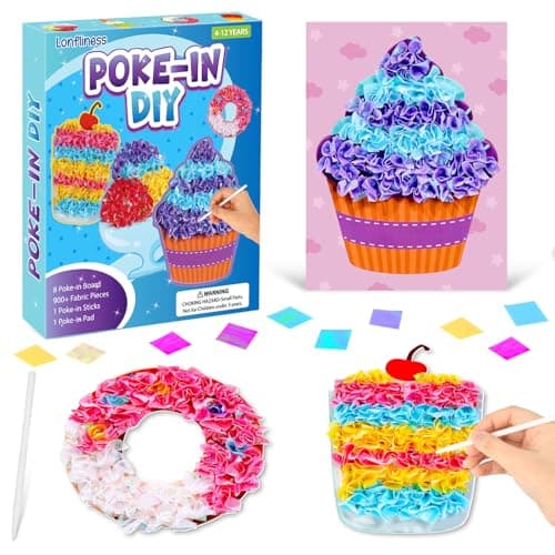 Lonfliness 8PCS Pokein Craft and Art Kit Dessert Cake Theme NoMess Fabric Sewing Art Puzzle Puncture Painting Ice Cream Donut Toy Gift for Creative Activity Game Birthday Party