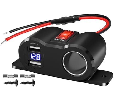 120W Dual USB Outlet Cigarette Lighter Socket Splitter with LED VoltmeterRocker 12V Car Charger Power Adapter Replacement Plug Female for RV Marine Boat Motorcycle Truck ATV UTV Van 3 10A Fuse