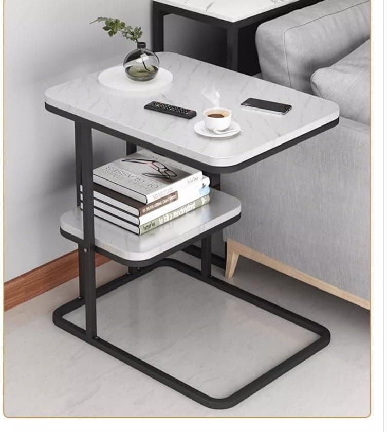 BLURISM Side Table for Small Spaces 2 Tier End Table with Metal Tabletop Tray Storage Shelf Small Narrow Thin End Table Bedside TableNightstand for HallwayLiving Room Bedroom Office