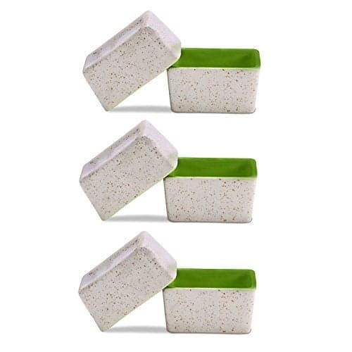 Caffeine Ceramic Stonewear Handmade Cream and Green Dip & Sauce (Set of 6, 40ml) (Microwave & Dishwasher Safe)