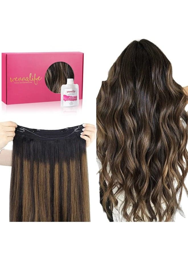 WENNALIFE Wire Hair Extensions (Increase 50% Lifespan) Real Human Hair 18 inch 95g Natural Black Chestnut Brown Remy Hair Extensions Invisible Transparent Wire Hair Extensions Real Hair Extensions
