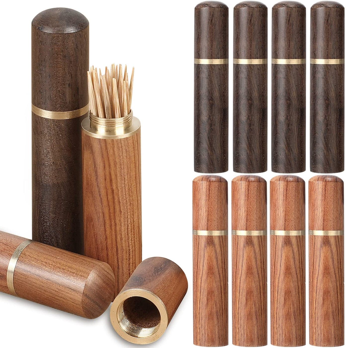 Honeydak 10 Pieces Portable Wood Toothpick Holder Mini Pocket Tooth Pick Box Wooden Tooth Pick Carrying Case Travel Portable Toothpick Dispenser Bucket for Women and Men holders only