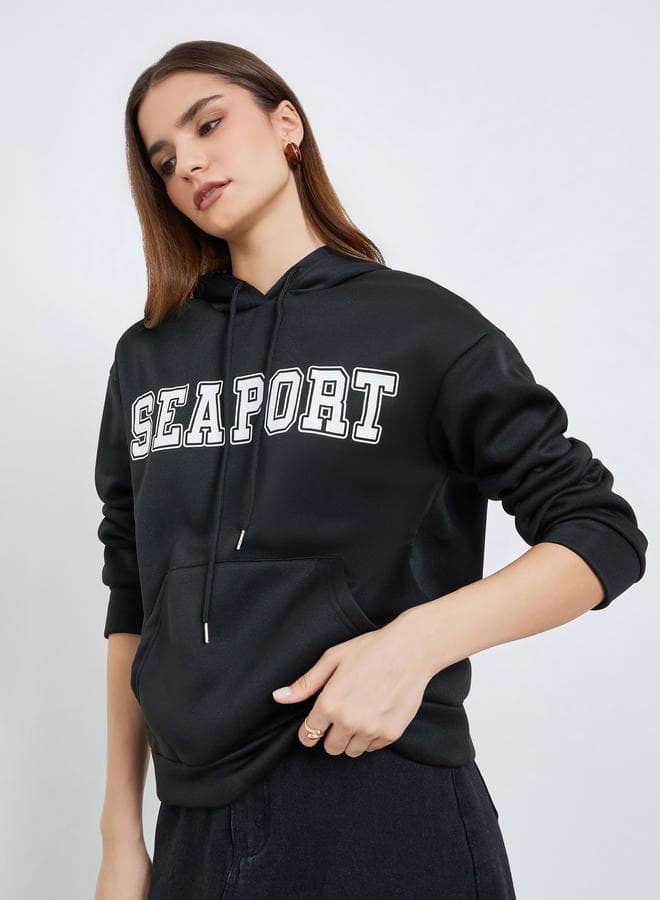 Women Black Graphic Printed Oversize Hoodie