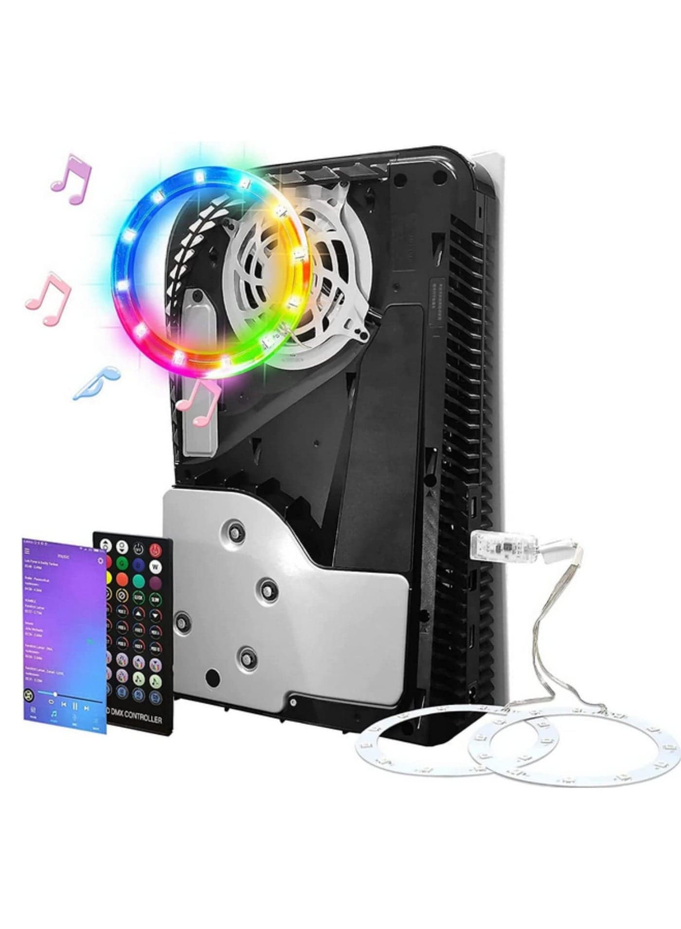 DIY PS5 LED Light Strip Sticker Music Sync RGB Flexible Decoration with Remote Control 8 Colors 400 Lighting Effects Easy Install for Gaming Console Cooler Edge