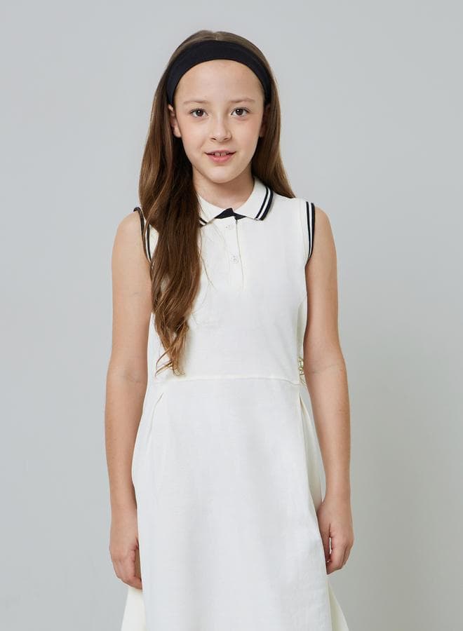 Girls Contrast Rib Tipped Sleevless Polo Dress