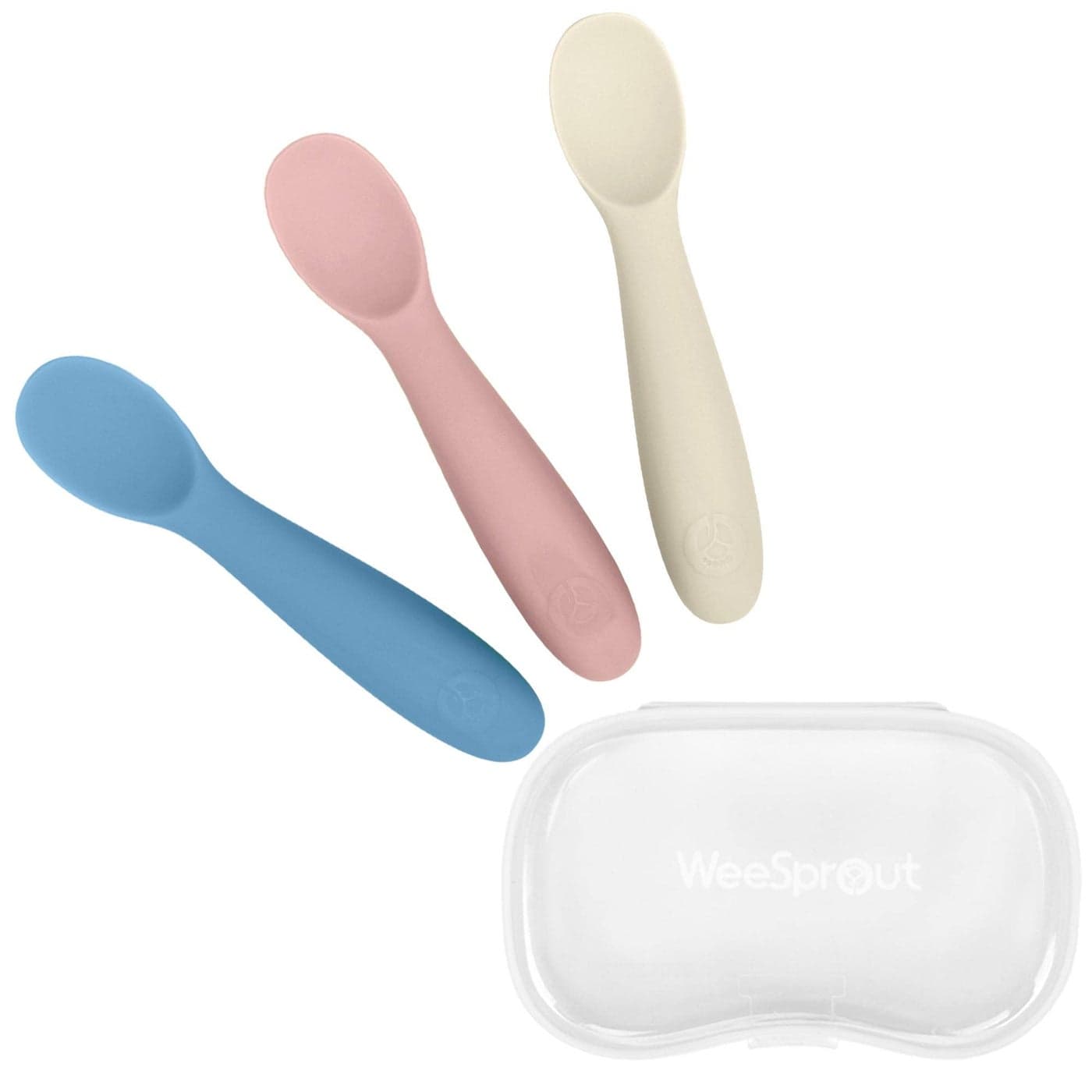 WeeSprout Baby Spoons for Self Feeding 6 Months Soft Durable Silicone Utensils for Sensitive Gums Teeth Easy Grip Handles Shorter Length for Little Hands 3 Pack Carrying Case