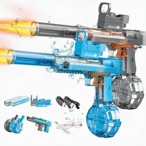 StimuVariety Electric Water Gun for Adults Kids 2 Pack Automatic Squirt Watergun with Manual Function Led Lights Summer Outdoor Water Pistol Pool Beach Party Toys for Boys Girls Black and Blue