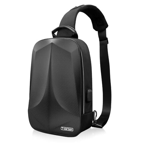Tcarbon AntiTheft Sling Bag Backpack for MenCarbon Fiber Hard Shell Waterproof Shoulder Bag with USB and Reset Lock for Travel HikingBlack