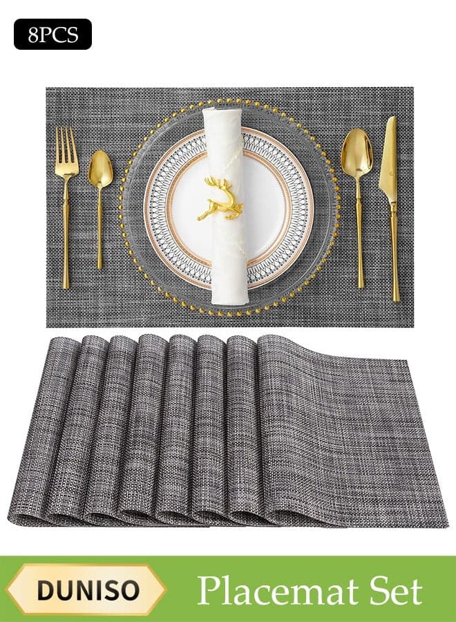 8-Piece Pvc Leather Placemat Set, Square Heat-Resistant And Non-Slip Table Mat, 30 x 45 Cm, Washable, Oil-Resistant, Suitable For Home, Restaurant, Cafe