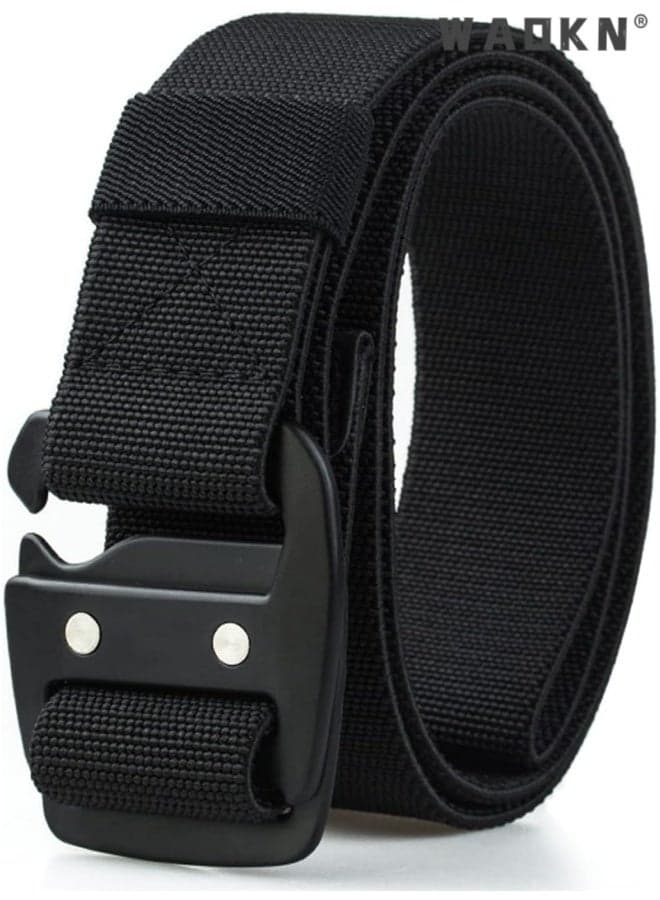 Mens Tactical Belt Military Elastic Stretch Duty Belt Metal Buckle, Casual & Formal Belt with Adjustable Buckle , Belts for for Men Jeans Formal Business Date Wedding Daily Wear , Comfortable and breathable ,black ,125cm.