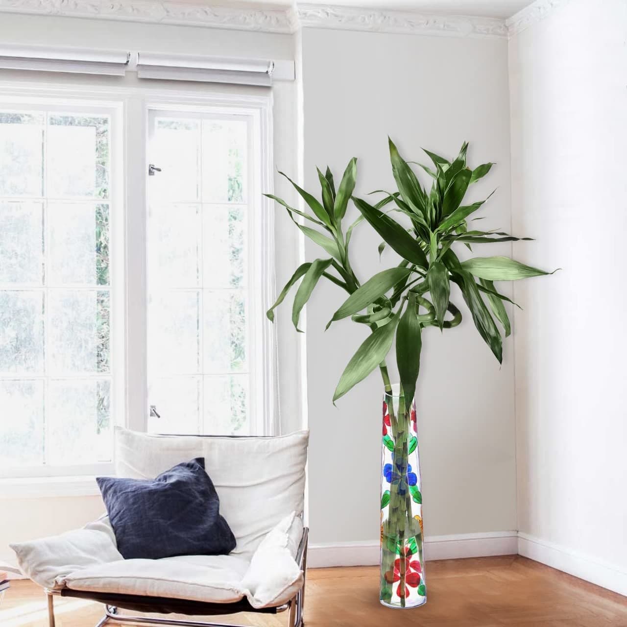 Green Fills Big Glass Vase with Handcrafted Design for Big Water Plant Flower Suitable for Room Decor Gifting Purpose for All Occasion Size 2 feet Height