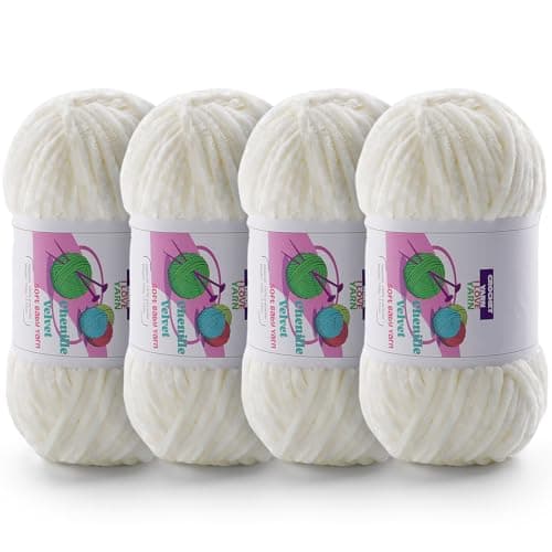 4 Skeins Soft Chunky Chenille Yarn Plush Velvet Yarn for Hand Knitting and Crocheting Fluffy Yarn for Crochet Blankets Scarves Hats435oz 41312yds Cream White