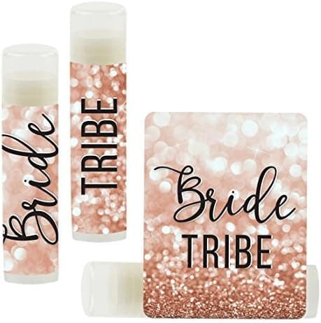 Andaz Press Bridal Shower Bachelorette Party Lip Balm Party Favors Faux Rose Gold Glitter Shimmer, Bride Tribe, Bridesmaid Lip Gloss 12-Pack Bride Tribe Gifts Bridesmaid Lip Balm Bachelorette Lip Balm