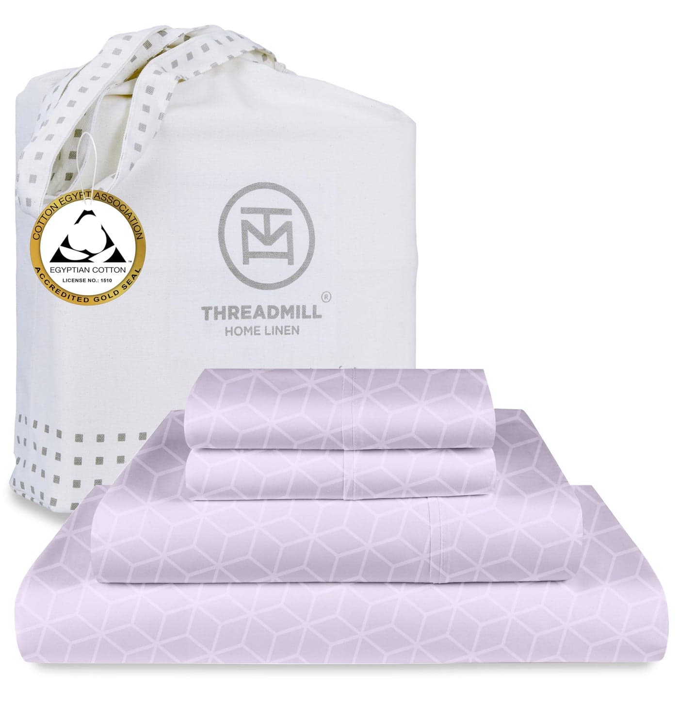 Threadmill Egyptian Cotton Queen Sheet Set 100 Certified Egyptian Cotton Bed Sheets for Queen Size Bed Deep Pocket Soft Cooling Damask Jacquard Bedding Lilac