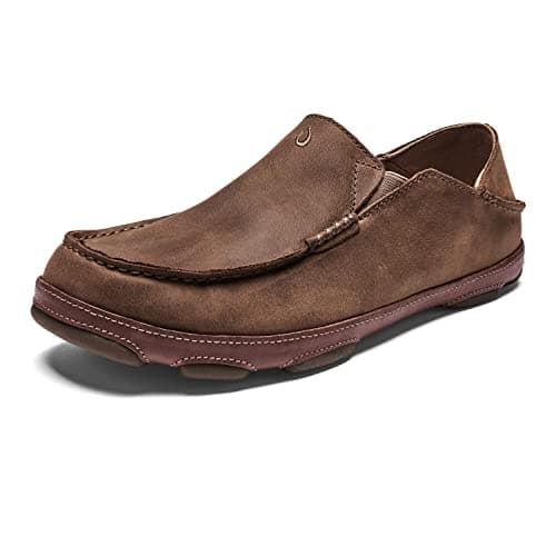 OLUKAI Moloa Men's Premium Leather Shoes, Easy Slip On & Off Design, Casual & Versatile Loafer, Drop-in Heel & Enhanced Traction, Ray/Toffee, 10