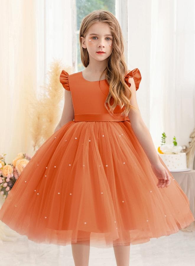 Girls Solid Bow Tie Deep V-Back Princess Party Dress