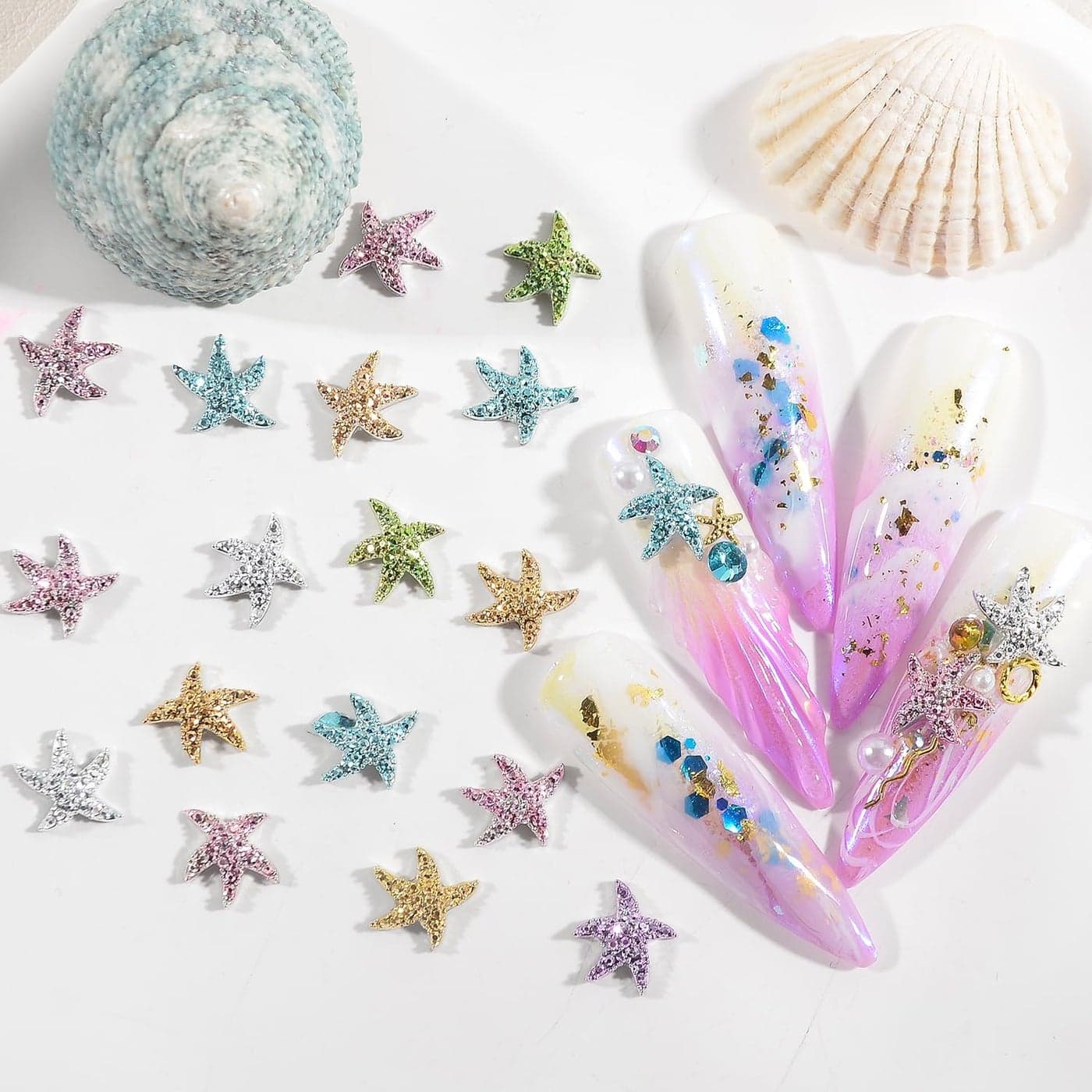 Mixed Color 3D Starfish Nail Charms Alloy Summer Beach Nail Art Accessories Ocean Theme Starfish Sea Series Nail Art Supplies DIY Manicure Decoration