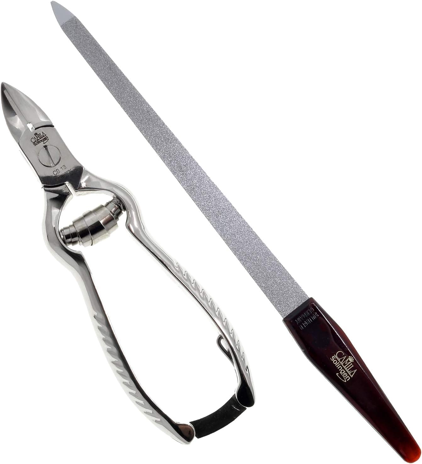 Camila Solingen CS13 Large Heavy Duty Toe Nail Clipper for Thick Nails Manicure and Pedicure CS19 Large Professional Sapphire Metal Nail File for Fingernail and Toenail Made in Solingen Germany