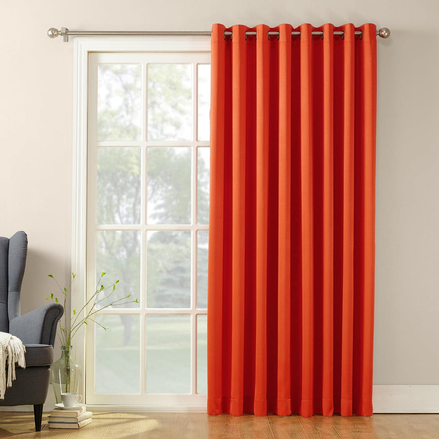 Sun Zero Barrow Energy Efficient Grommet Sliding Patio Door Curtain Panel 100 x 84 Tangerine