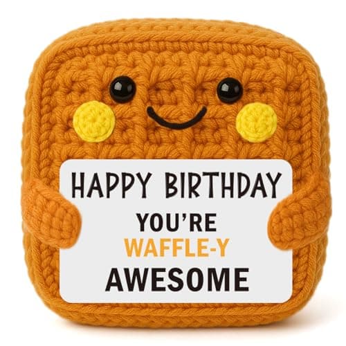 YUEYUQIU Birthday Waffle Gifts for Women Men Handmade Crochet Waffle Birthday Gifts for Friends Sister Coworker Bday Presents for Her Him Easter Basket Stuffers for Daughter Son Teen Boys Girls