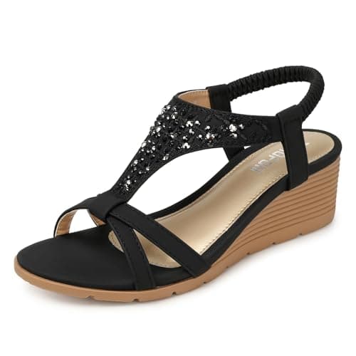 TEMOFON Sandals for Women Wedge Dressy: Summer Open Toe Dress Sandal Comfortable Casual Low Platform Beach Shoes Black Size 9