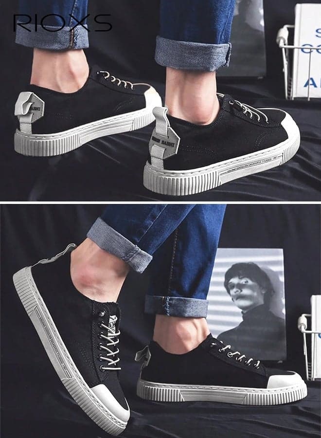 Low Top Sneaker for Men, Men's Classic Lace-up Canvas Shoes, Stylish Casual Men's Shoes Espadrilles Sneakers, Breathable Flat Board Skate Shoes, Retro Tennis Court Shoes, Lighweight Plimsolls Walking Shoes for Male, Street Chic Shoes for School/ Shopping/ Going to Parties/ Office/ Work