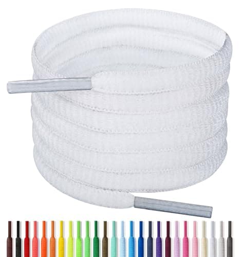 Handshop Half Round Shoelaces 1/4" - Oval Shoe Laces Replacements For Sneakers and Athletic Shoes Sports White 57 inch (145cm)