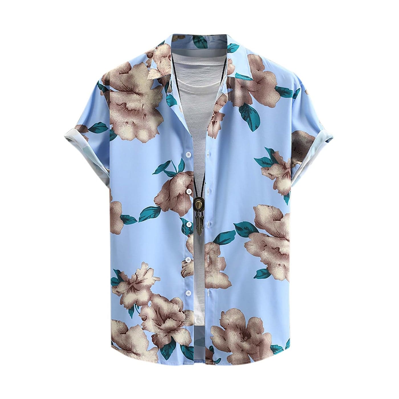 ZAFUL Men's Hawaiian Shirt - Short Sleeve Floral Pattern Button Down Shirt for Summer Beach Vacation (Light Blue, S)